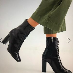 Black patent lace up boots